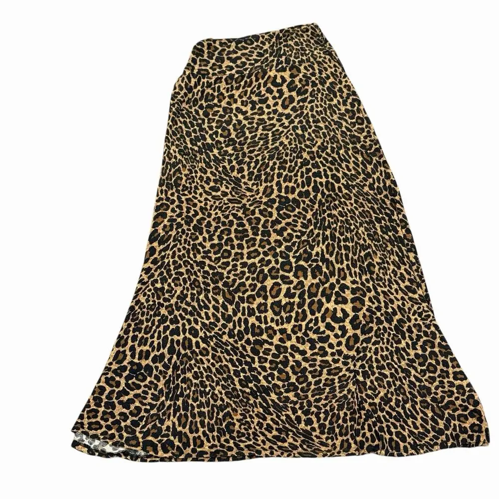 Bobeau Women's Gray Maxi Skirt Size Medium Leopard Print Stretchy Brown Black